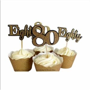 "80" Cupcake Glitter Toppers NWOT SKUH121-H124‎